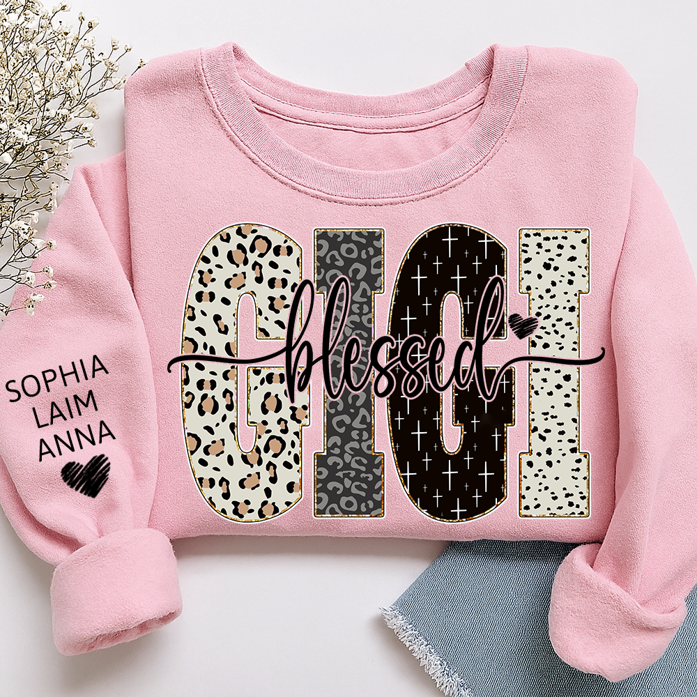 Personalized Blessed Gigi Leopard Sweatshirt – Custom Bible Style Design, Unique Gift for Grandma and Her Grandkids