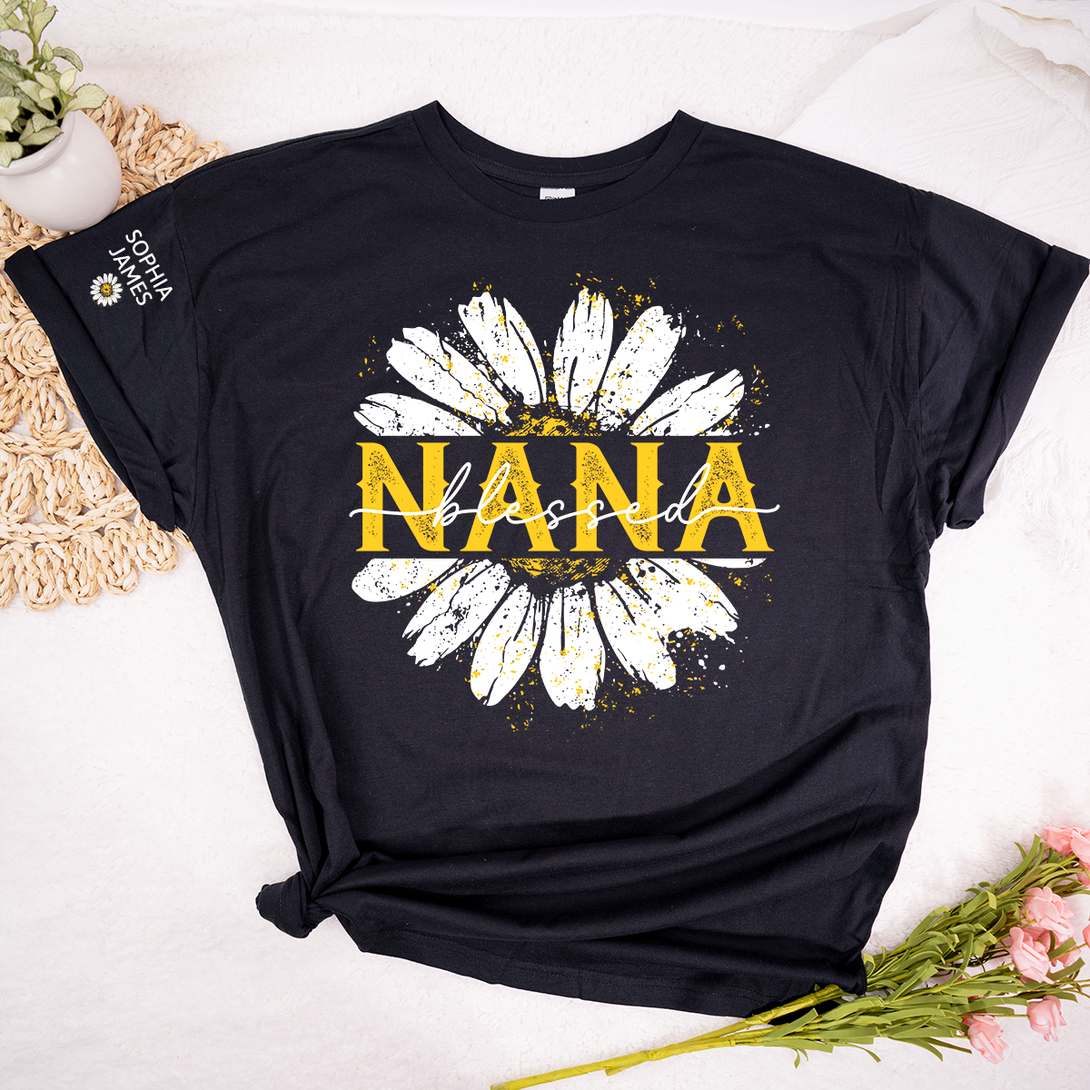 Custom Blessed Nana Floral T Shirt, Beautiful Daisy Print for Grandmothers, Ideal for Mother's Day