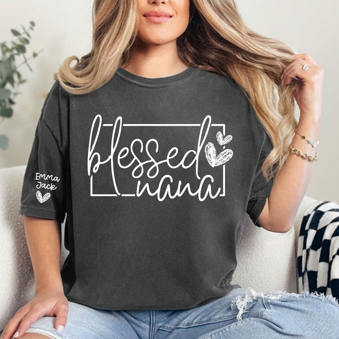 Blessed Grandma Shirt, Custom Grandkids Names, Heart Design T-Shirt, Perfect Gift for Grandma