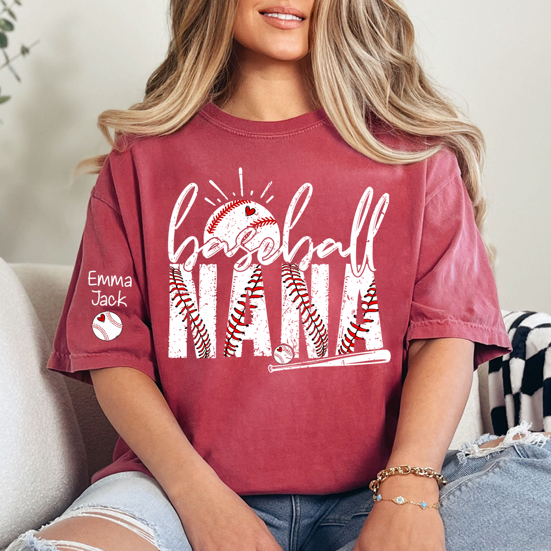 Baseball Nana Personalized T-Shirt, Varsity Style Nana Shirt for Baseball Lovers