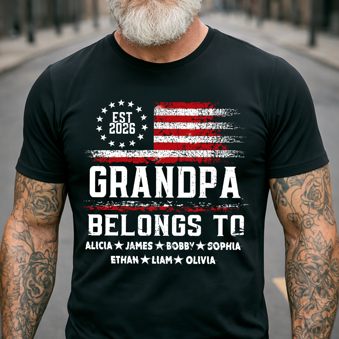 Custom Granpa Belongs To, Personalized Gift For Grandpa And Grandchildren, Patriotic Gift For Grandpa