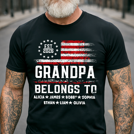 Custom Granpa Belongs To, Personalized Gift For Grandpa And Grandchildren, Patriotic Gift For Grandpa