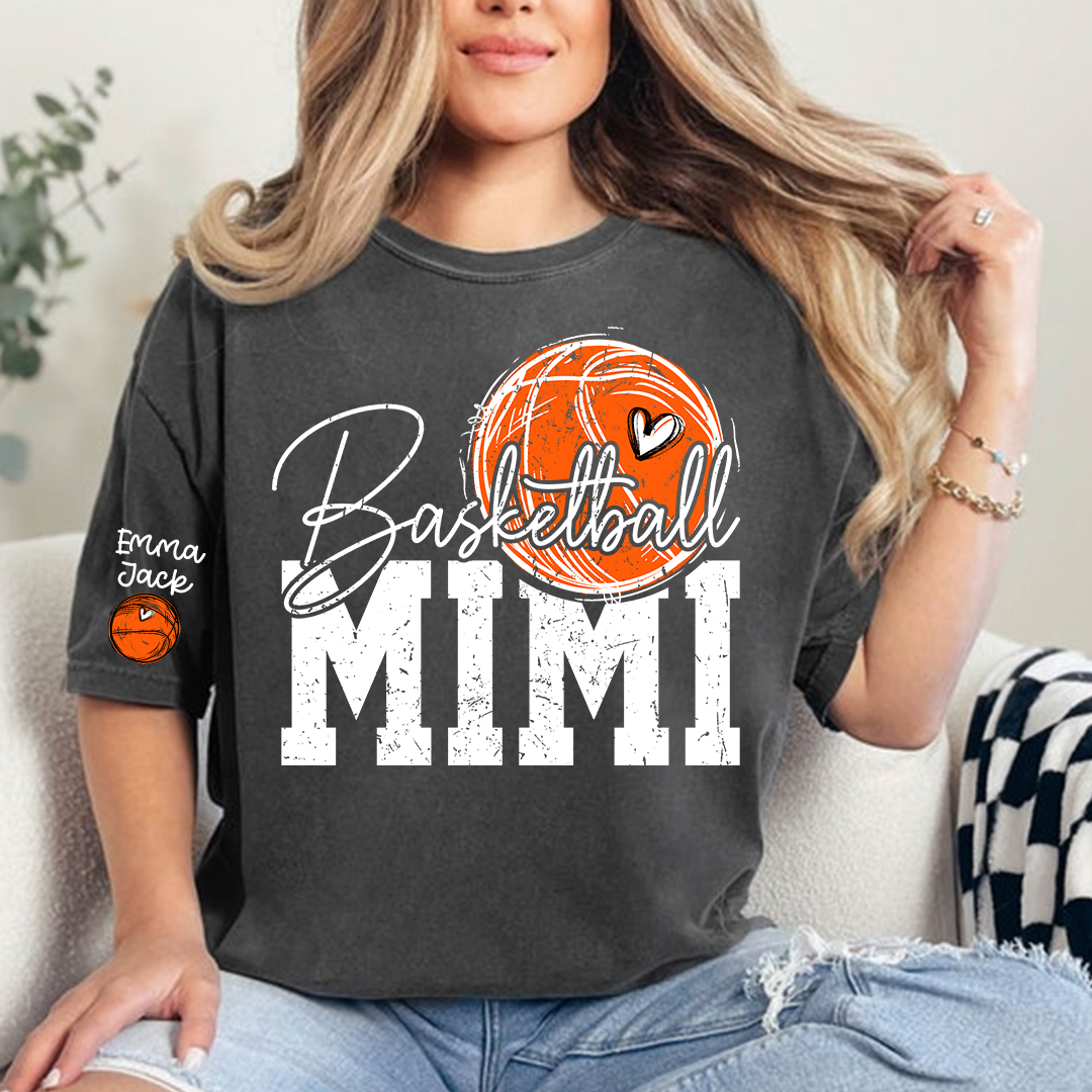 Basketball Mimi T Shirt with Custom Names, Basketball Heart and Hoop Design