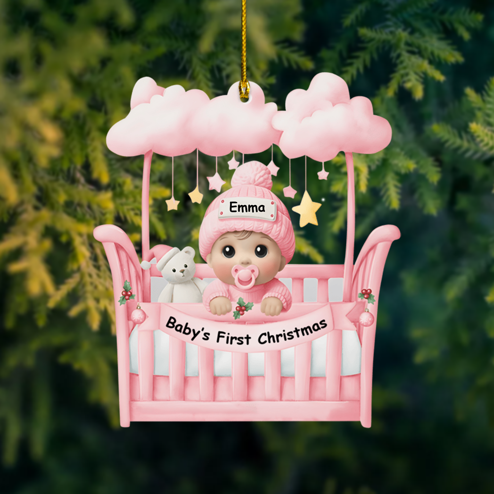 Personalized Baby First Christmas Ornament 2025 – Custom Name Crib Ornament, Newborn Keepsake Gift Ornament