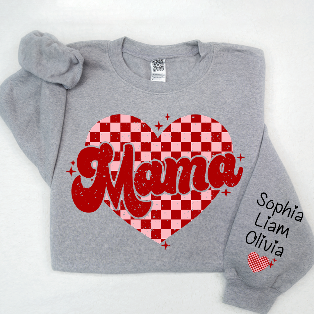 Valentines Day Mama Checkered Heart And Kids LTP01