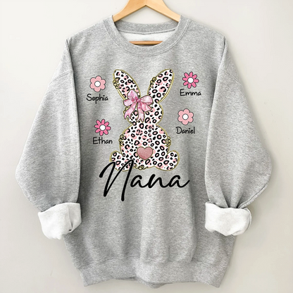 Personalized Nana Bunny Sweatshirt With Kids Names, Easter Gift For Nana