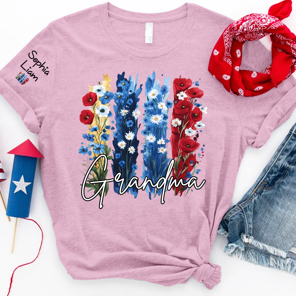 Personalized Grandma Shirt with Floral Design, Custom Grandma Gift, Perfect Mother's Day, 4th of July T Shirt