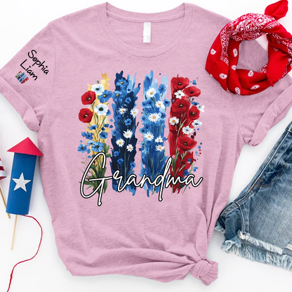Personalized Grandma Shirt with Floral Design, Custom Grandma Gift, Perfect Mother's Day, 4th of July T Shirt
