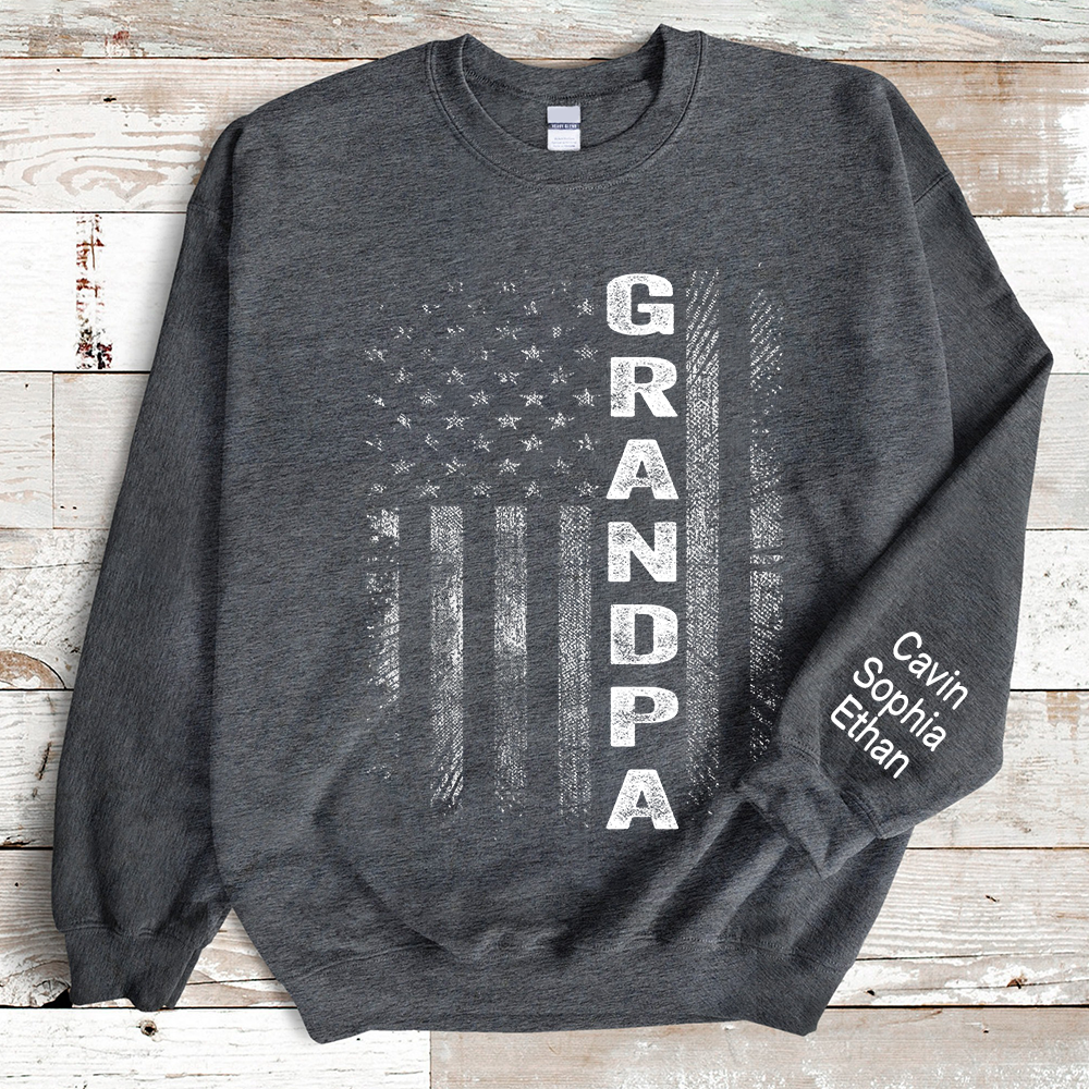 Custom Grandpa Flag With Grandkids Sweatshirt