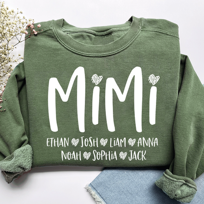 Mimi Heart Personalized Sweatshirt, Custom Grandma Gift with Grandkids' Names