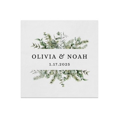 Elegant Greenery Wedding Napkins, Cocktail Napkins, Personalized Wedding, Engagement Party, Rehearsal Dinner, Modern Wedding, Party Decor