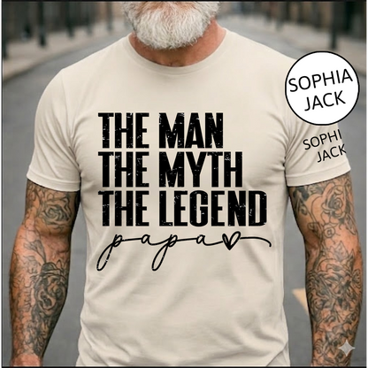 The Man The Myth The Legend Papa T-Shirt – Personalized Names Gift for Dad Fathers Day Birthday