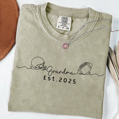 Comfort Colors® Custom Football Helmet and Ball Graphic Tee, Grandma Est. 2025 T-Shirt