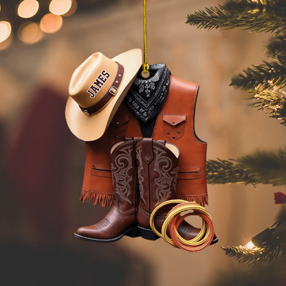 Personalized Cowboy Ornament 2025 – Custom Western Outfit Ornament with Name, Unique Christmas Gift for Cowgirls & Cowboys Ornament