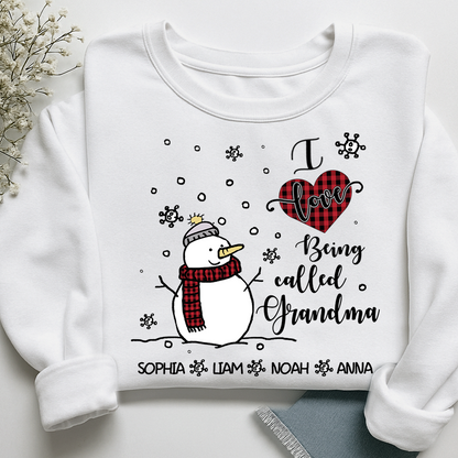 Personalized Christmas Snowman I Love Being Grandma Sweatshirt, Gifts for Grandma and Kids