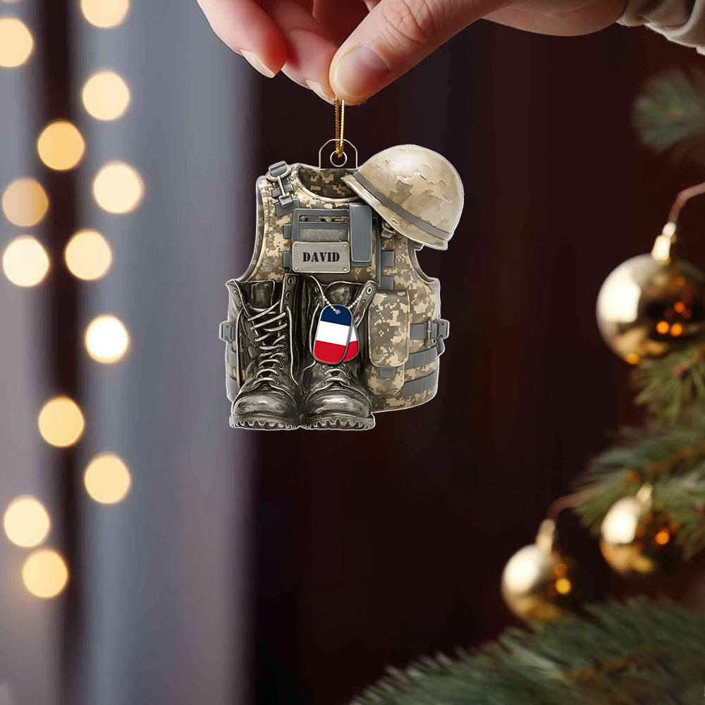 Personalized Military Ornament 2025 – Custom Name Army Vest and Helmet Christmas Ornament, Gift for Soldiers & Veterans Ornament