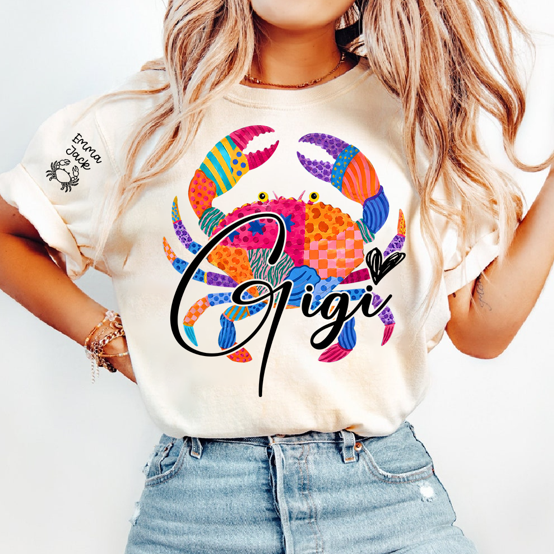 Personalized Coastal Grandma Shirt, Custom Grandkids Names Tee, Colorful Crab Beach Design, Gift for Grandma from Family