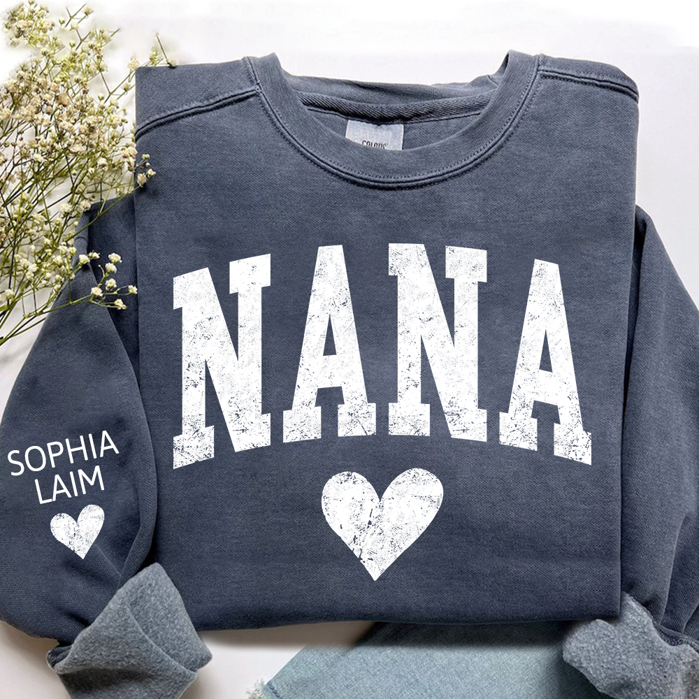 Personalized Nana Sweatshirt, Custom Name Heart Design Gift for Grandma