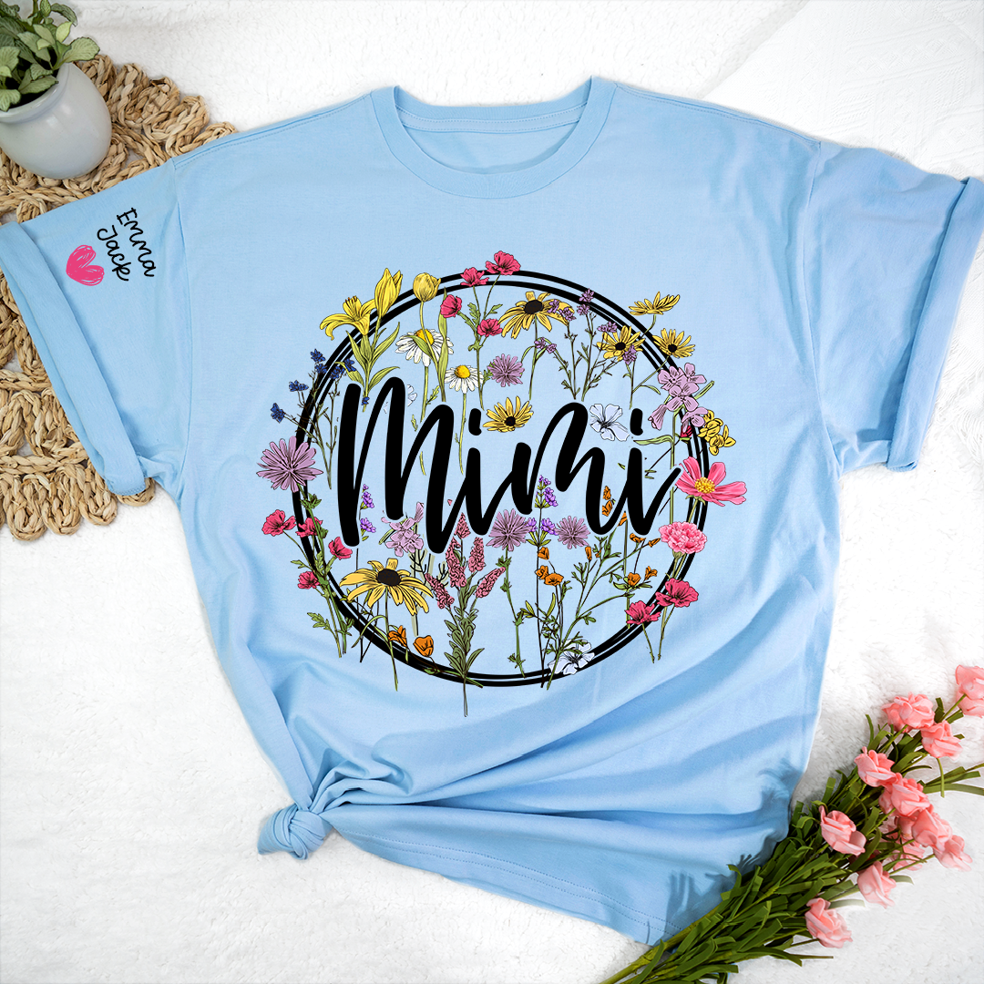 Personalized Mimi Shirt, Custom Floral T-Shirt with Mimi Name and Custom Kids Names