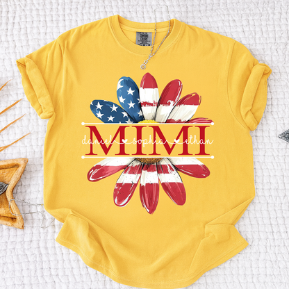 Comfort Colors Personalized Grandma Monogram Shirt, Custom Family Names Patriotic Flower T-Shirt