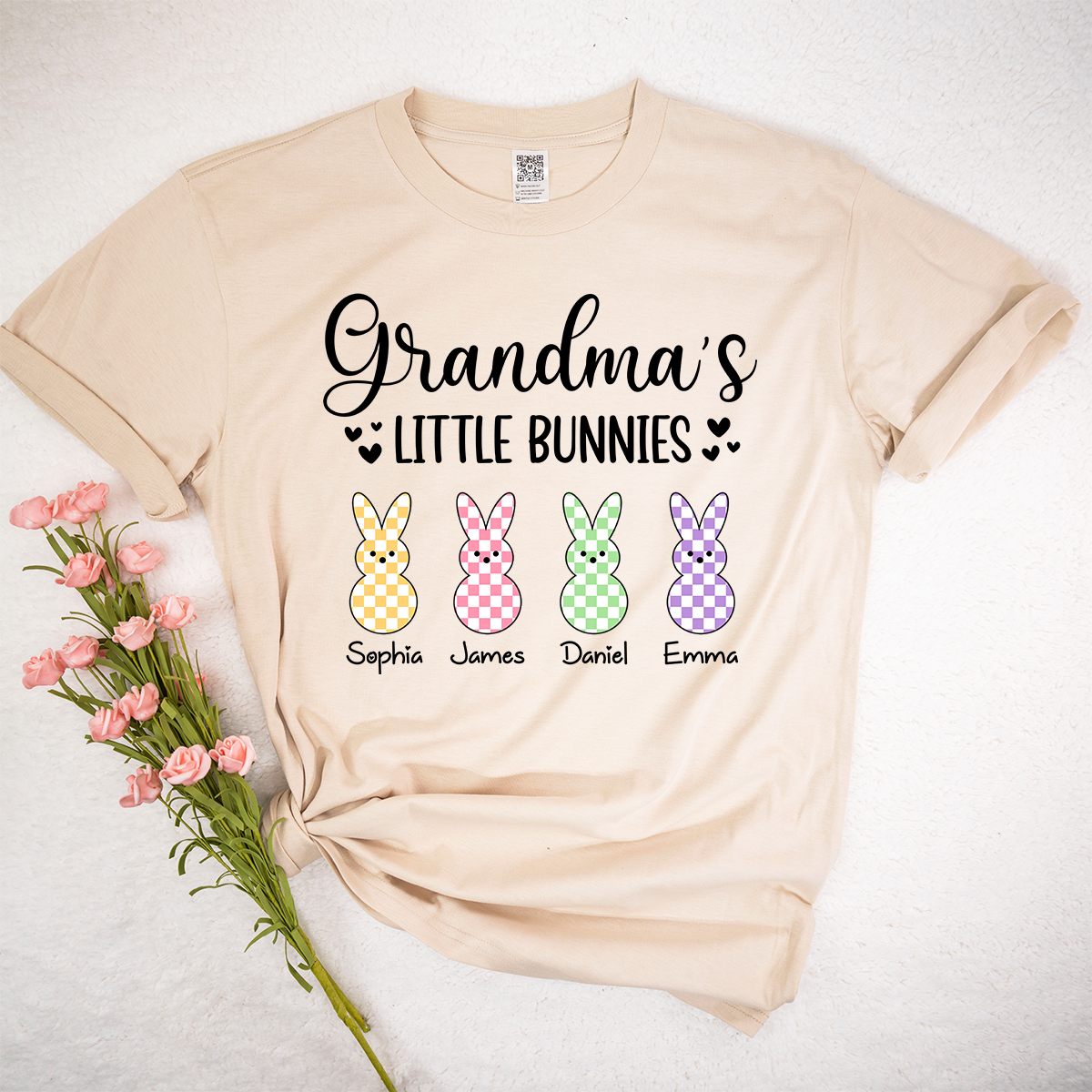 Personalized Grandma Little Bunnies Shirt, Custom Names Grandma T Shirt with Grandkids, Easter Family Outfit