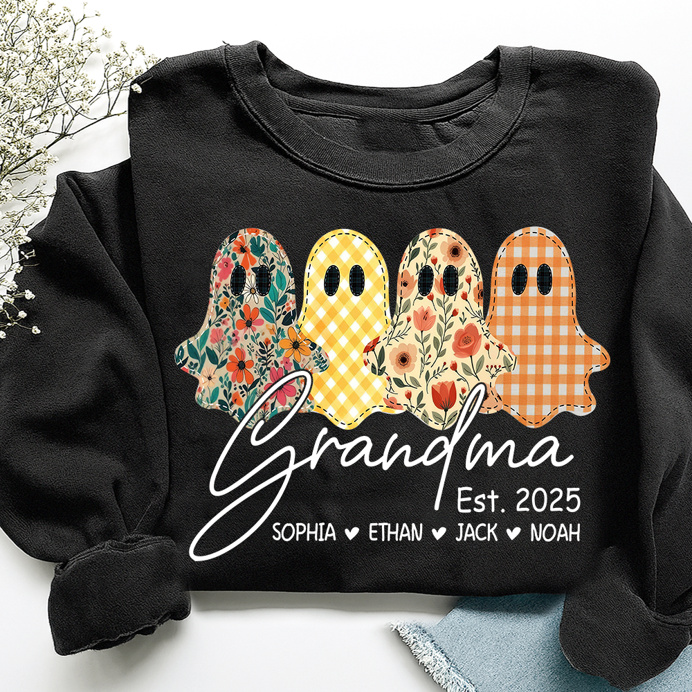 Custom Ghost Sweatshirt for Grandma, Halloween Grandma Est. 2025 Shirt