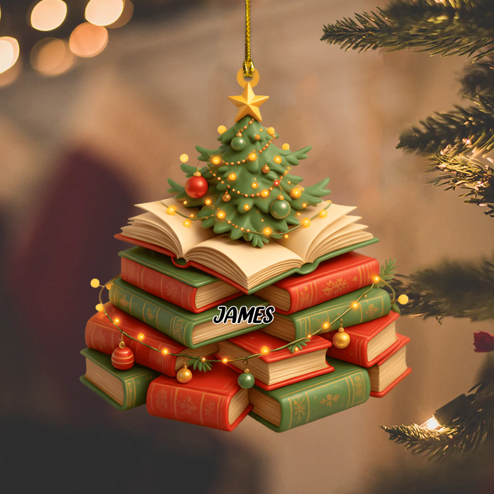 Book Christmas Ornament 2025 – Custom Name Reading Ornament, Unique Holiday Gift for Literature Lovers Ornament