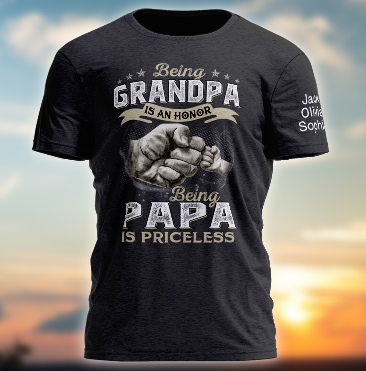 Personalized Grandpa Papa Shirt, Being Grandpa Is An Honor Being Papa Is Priceless T Shirt