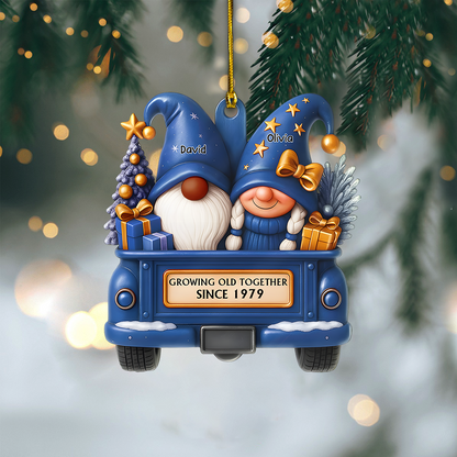 Personalized Couple Gnome Ornament 2025 – Custom Name & Year Growing Old Together Christmas Gift for Couples Ornament