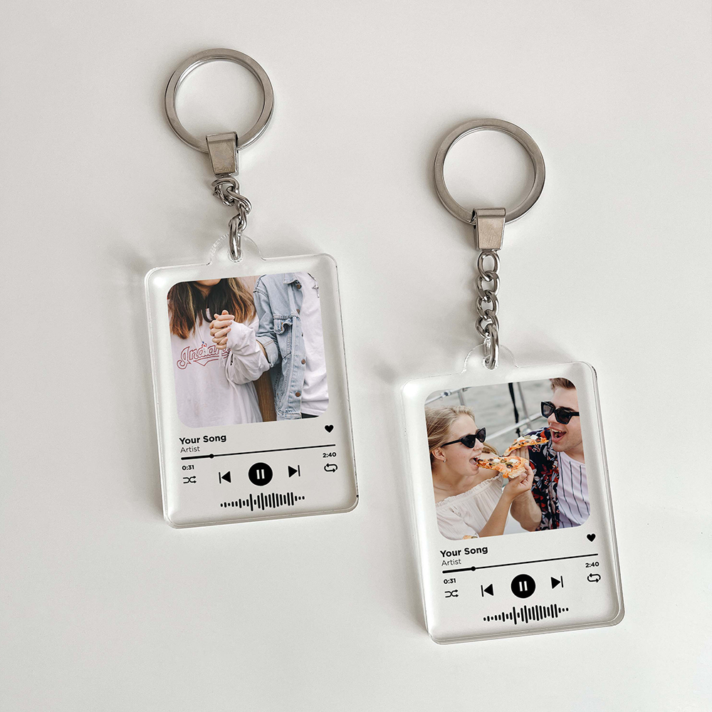 Custom Photo Music Player Keychain, Personalized Song Keepsake For Couples
