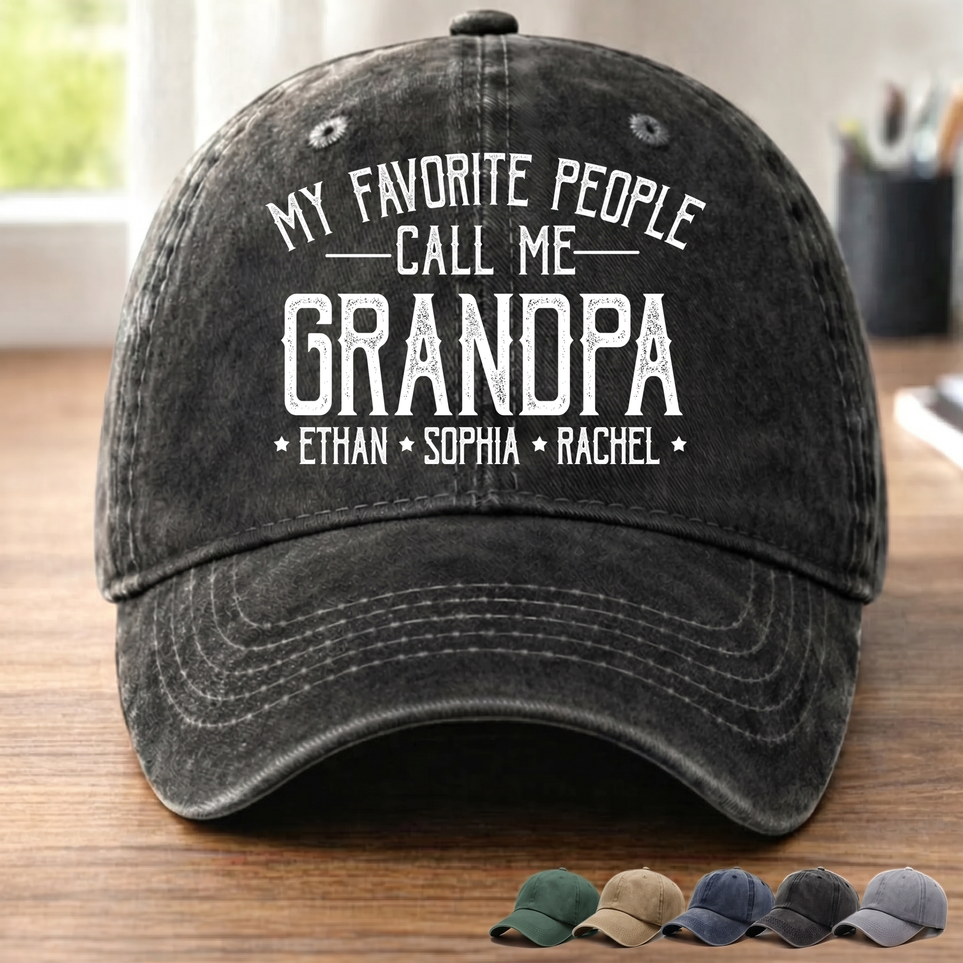 My Favorite People Call Me Love - Personalized Custom Vintage Washed Denim Cap