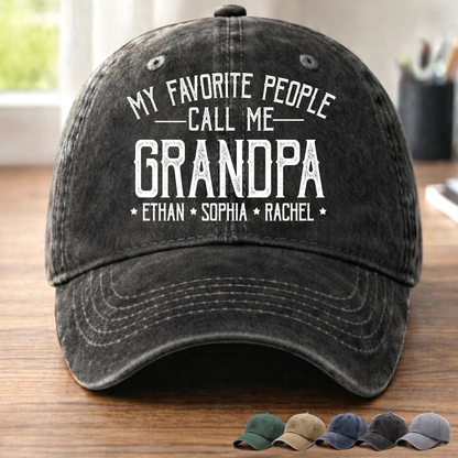 My Favorite People Call Me Love - Personalized Custom Vintage Washed Denim Cap