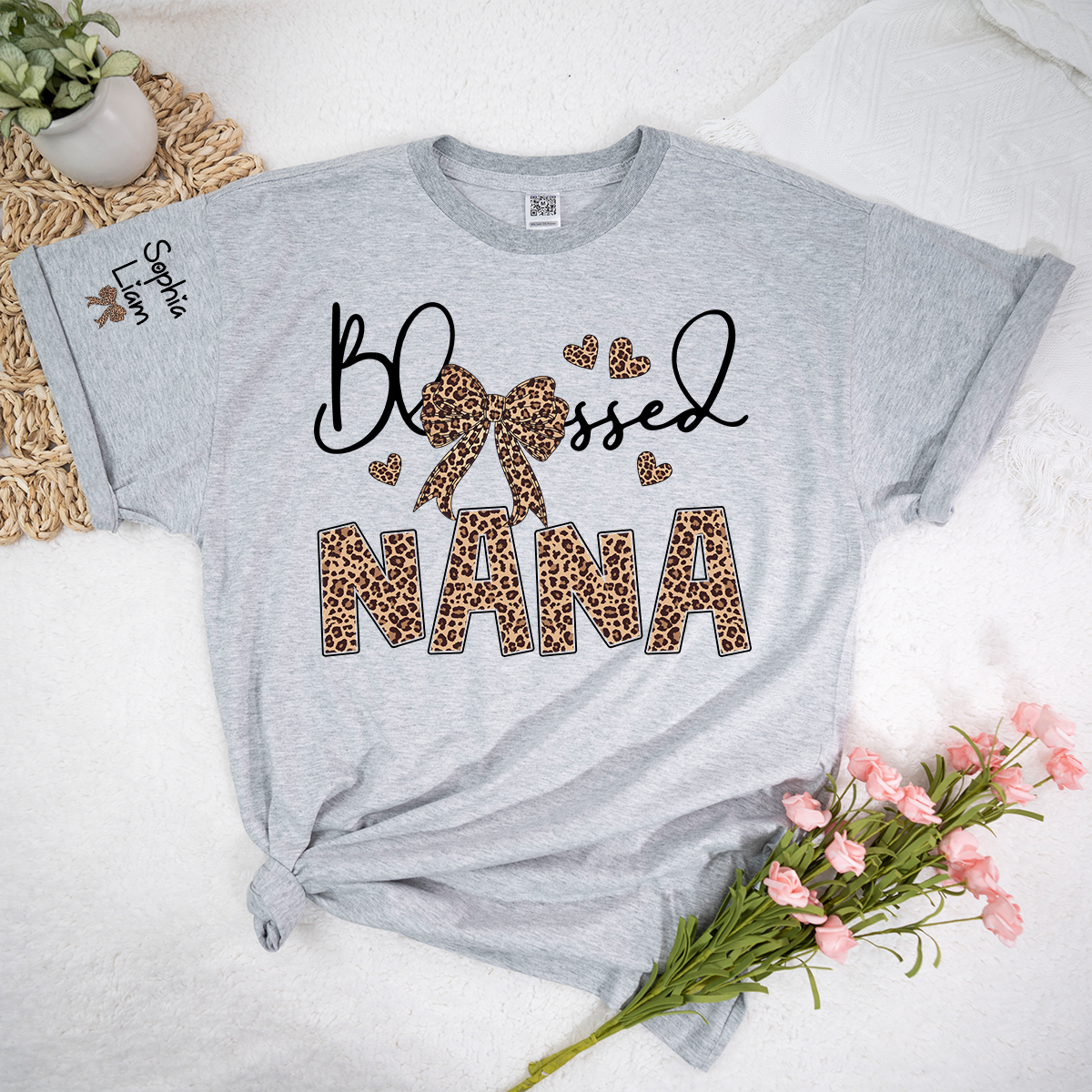 Blessed Nana Shirt, Leopard Print Nana T Shirt with Bow, Cute Grandma Gift for Women
