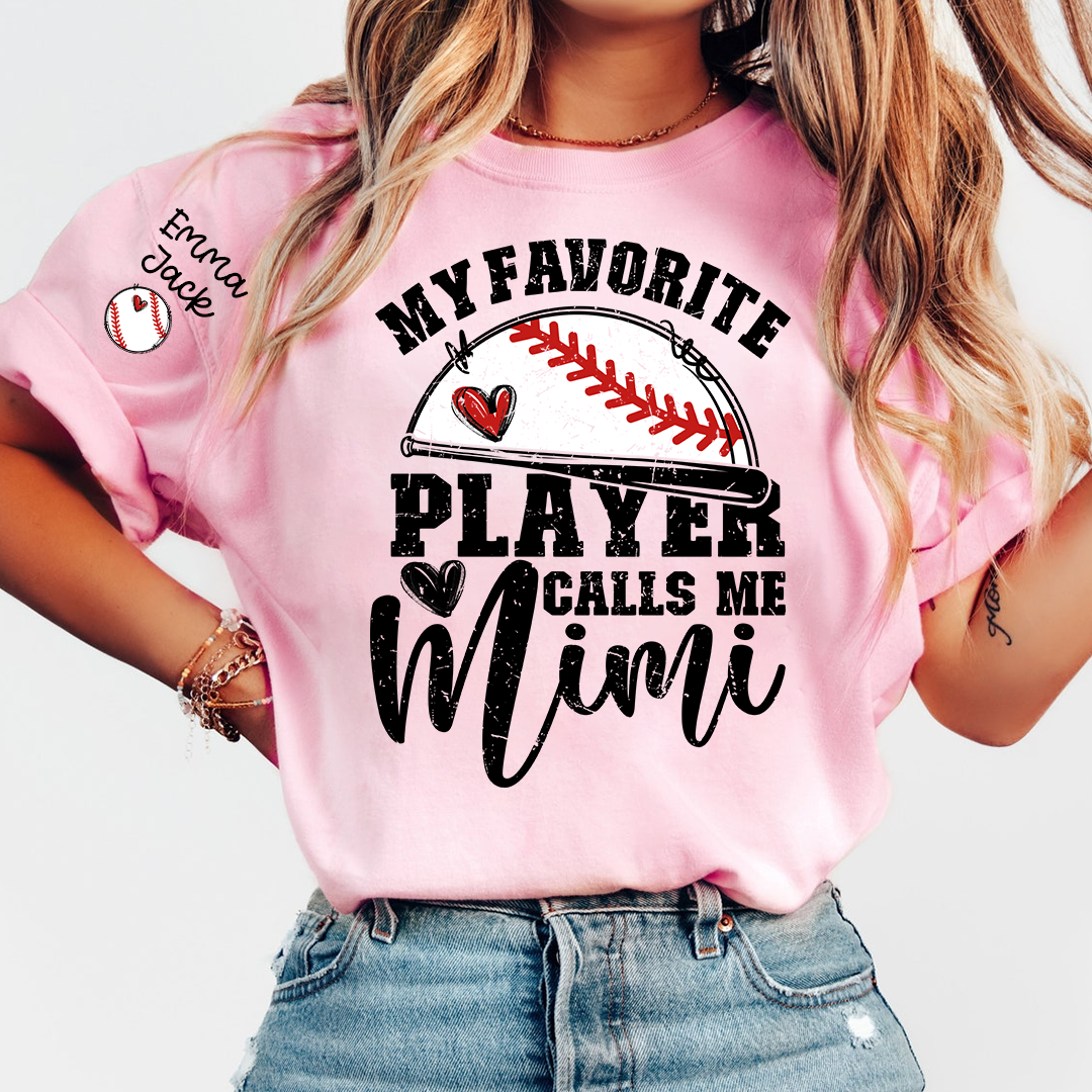 My Favorite Player Calls Me Mimi Shirt, Personalized Baseball T Shirt with Grandkids Names