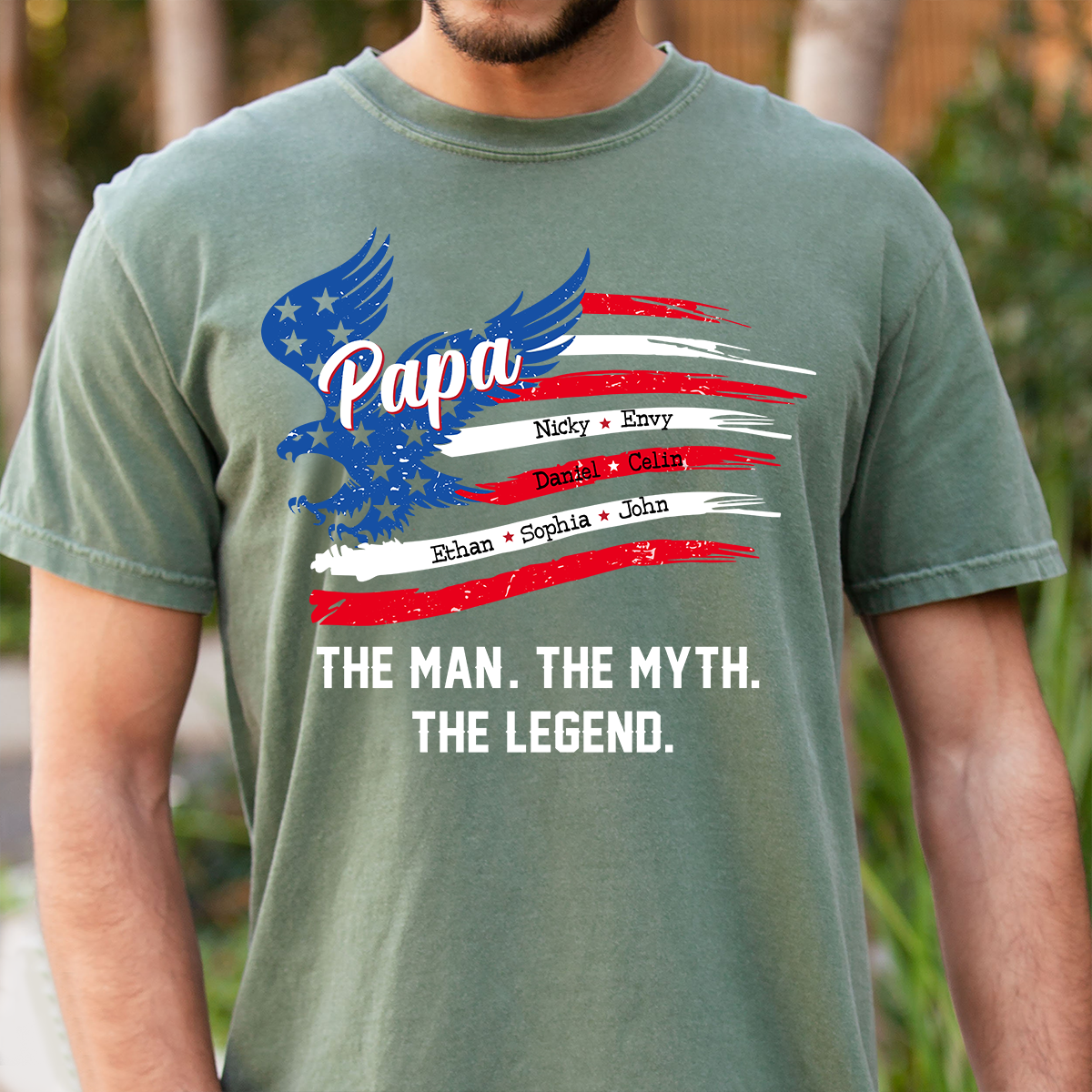 Personalized The Man The Myth The Legend Father's Day Shirt, Papa Shirt With Kid's Names, 4th of July Shirt