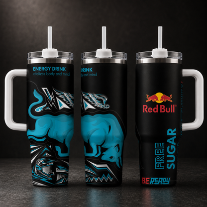 Red Bull Energy Drink Tumbler 40oz with Handle/30oz Flip Straw and Handle/20oz Skinny - Stainless Steel Insulated Travel Mug - Be Ready Red Bull Cup Gift