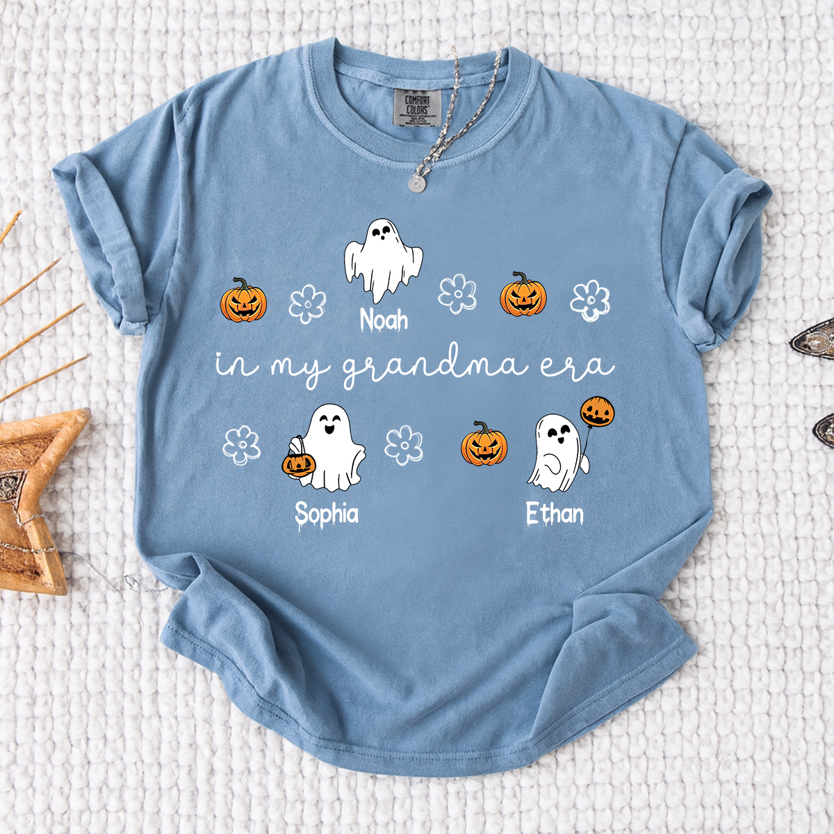 Comfort Colors® In My Grandma Era Halloween Tee, Custom Gifts for Grandma and Grandchild
