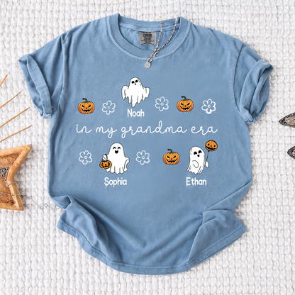 Comfort Colors® In My Grandma Era Halloween Tee, Custom Gifts for Grandma and Grandchild