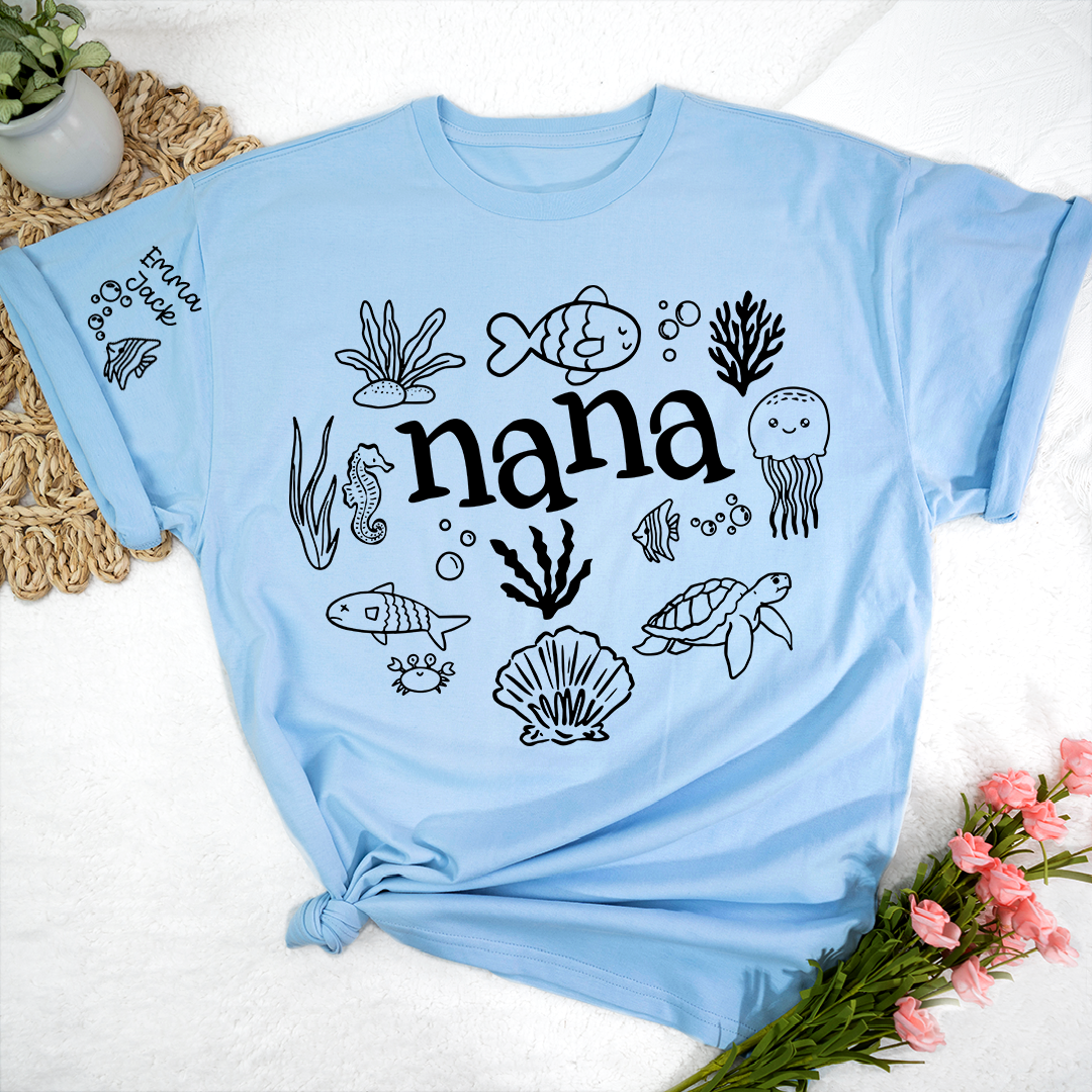 Nana Sea Life T Shirt for Women Personalized Ocean Animal Shirt for Grandma Mom Gifts