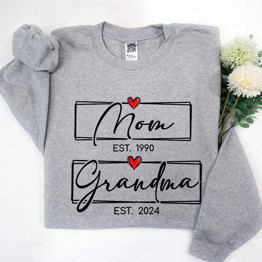 Mom Est Grandma Est Custom Heart Grandma Shirt, Mom Grandma