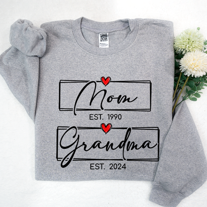 Mom Est Grandma Est Custom Heart Grandma Shirt, Mom Grandma