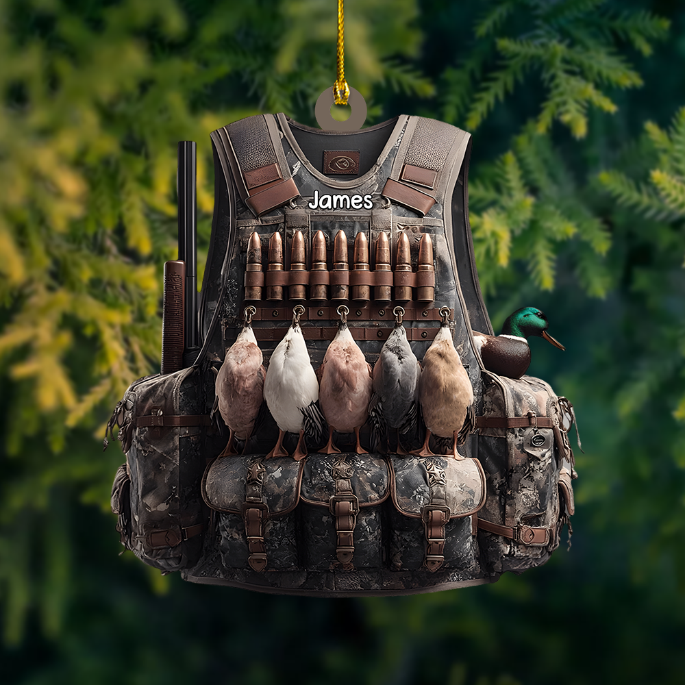 Personalized Duck Hunter Ornament 2025 – Custom Name Hunting Vest Christmas Ornament, Gift for Hunters & Outdoorsmen Ornament