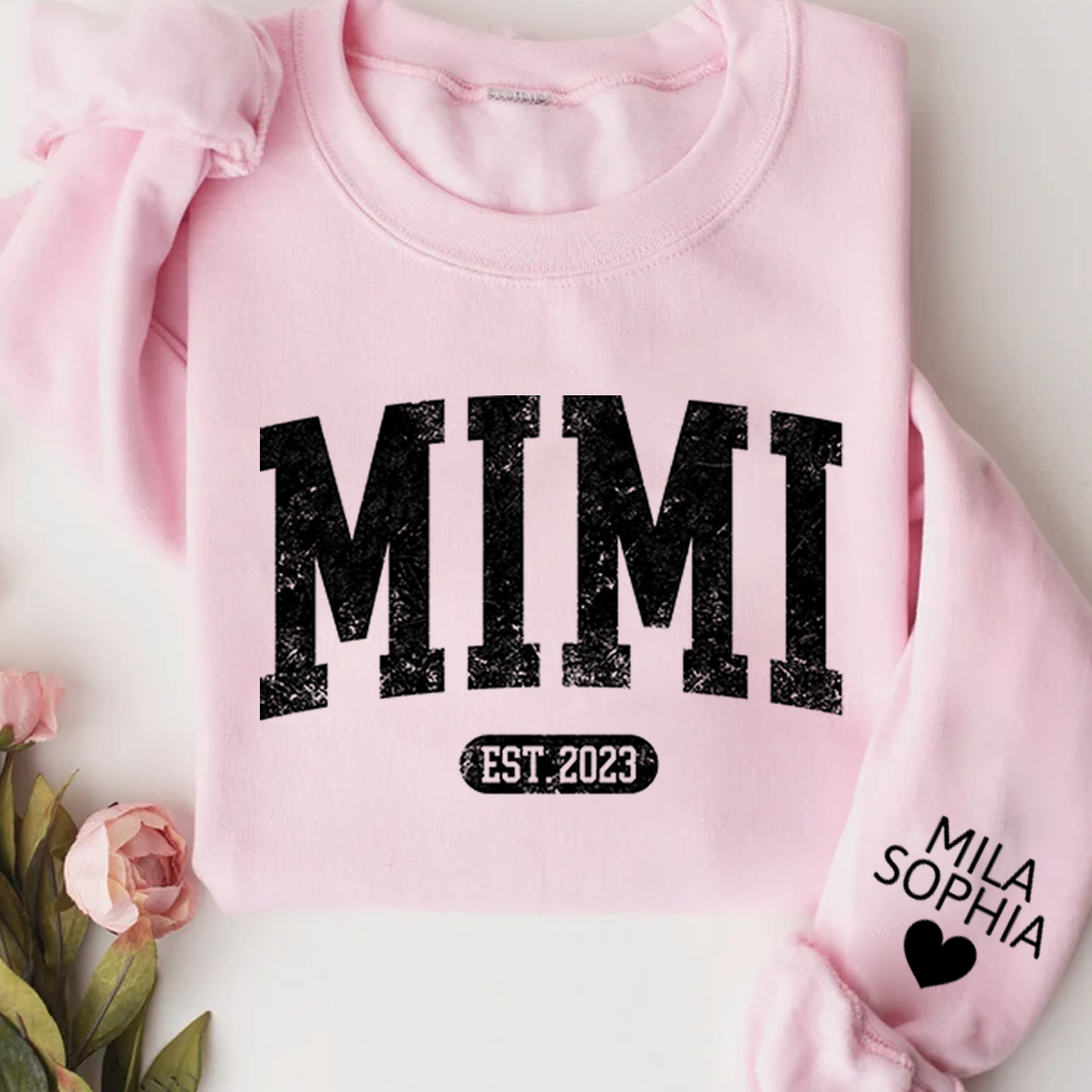 Custom Mimi Nana Grammy Est with Granddaughter and Grandson Names Sweatshirt