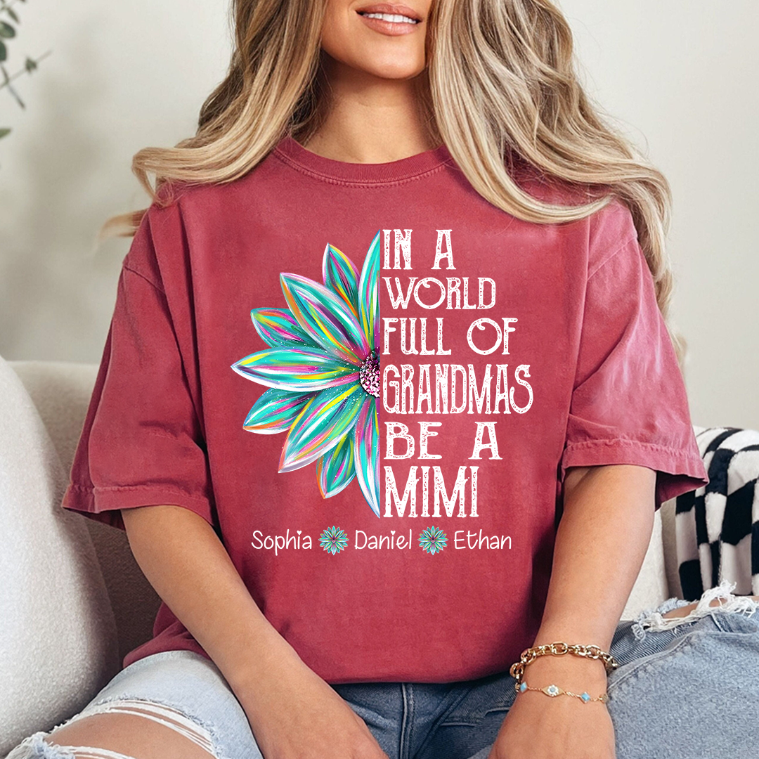 Personalized Mimi Shirt with Grandkids Names, In A World Full of Grandmas Be a Mimi Tee, Custom Floral Family Gift for Grandma