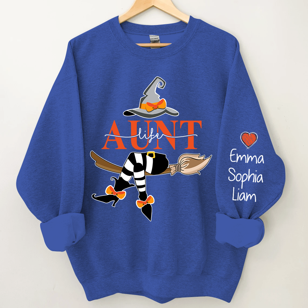 Aunt Life Witch Sweatshirt, Custom Aunt & Kids Halloween, Gift For Aunt TH Sweatshirt