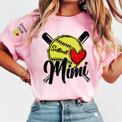 Mimi Softball Shirt with Heart Design, Personalized Family T Shirt with Custom Names