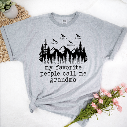 My Favorite People Call Me Grandma Shirt, Personalized Grandma Tee with Names, Rustic Mountain Family Shirt