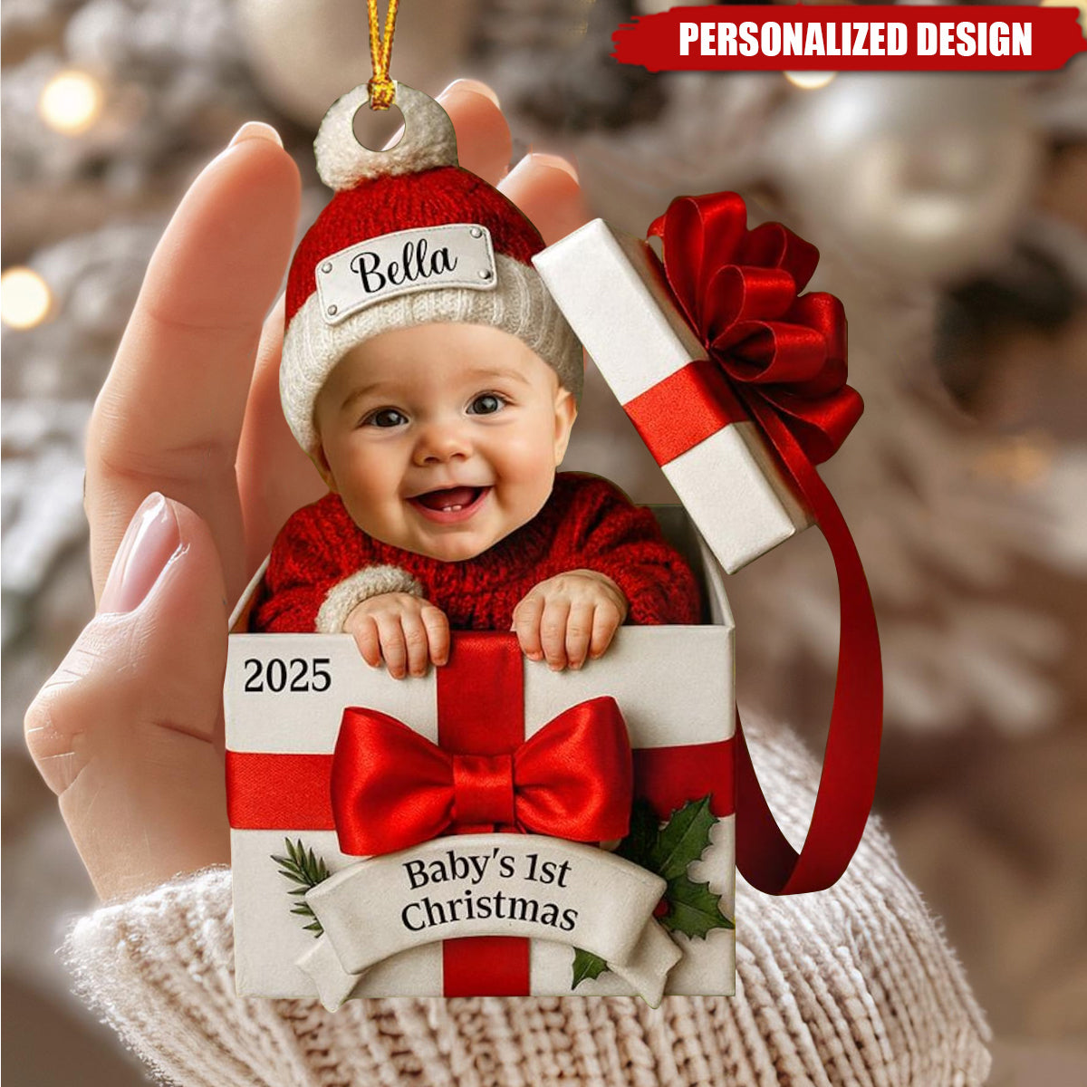 Personalized Baby Photo Christmas Gift Box Ornament – Custom Holiday Keepsake for Newborns & Families