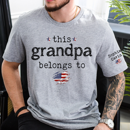 This Grandpa Belongs To Shirt, Personalized Grandpa T Shirt with Kids Names, Custom Grandpa Gift, Patriotic Family Tee