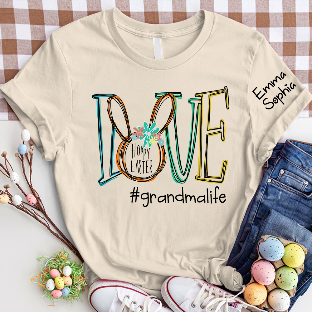 Love Grandma Life Bunny Shirt, Custom Grandma And Kids, Easter Days Gift TH T-Shirt